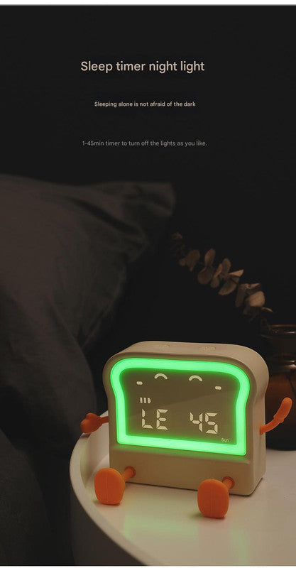 Adorable Toast-Shaped Digital Alarm Clock with Night Light & Phone Stand - Multifunctional Kids Clock(milky) V888-ELOSUNG29561