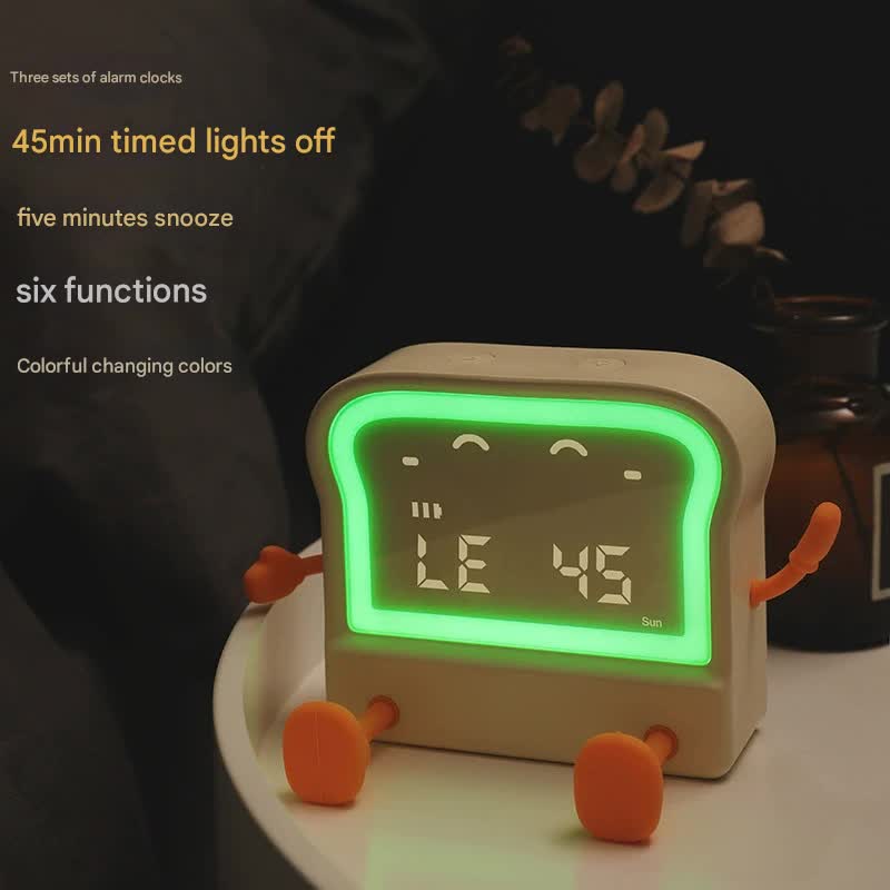 Adorable Toast-Shaped Digital Alarm Clock with Night Light & Phone Stand - Multifunctional Kids Clock(brown) V888-ELOSUNG29562