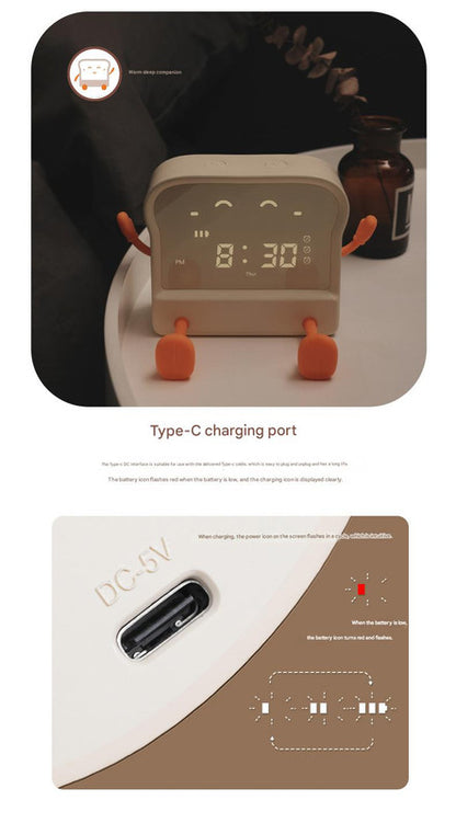 Adorable Toast-Shaped Digital Alarm Clock with Night Light & Phone Stand - Multifunctional Kids Clock(brown) V888-ELOSUNG29562
