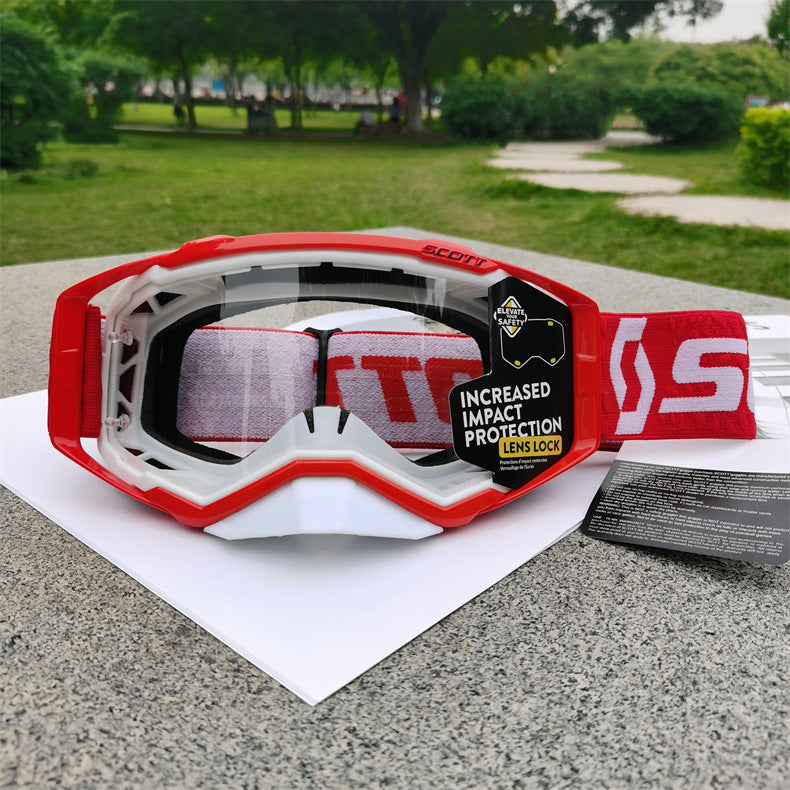 Performance Motocross & Off-Road Goggles - Increased Impact Protection with Lens Lock System(White and red V888-ELOSUNG29630