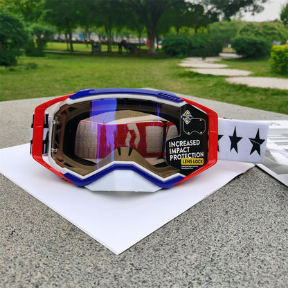 Performance Motocross & Off-Road Goggles - Increased Impact Protection with Lens Lock System(Red and blue V888-ELOSUNG29634