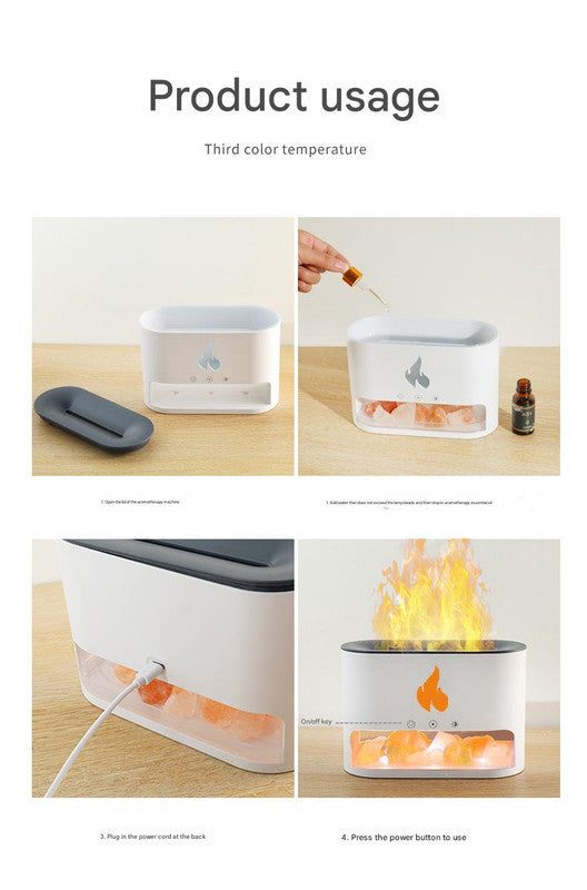Himalayan Salt Stone Flame Aroma Diffuser & Humidifier - 7 Light Options, Ultrasonic, Auto Shut-Off(white) V888-ELOSUNG29639