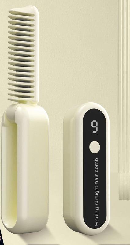 Foldable Wireless Hair Straightener Comb - 9 Temperature Settings, Anti-Scald, USB-C Rechargeable(yellow) V888-ELOSUNG29670