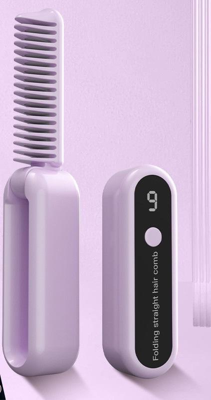 Foldable Wireless Hair Straightener Comb - 9 Temperature Settings, Anti-Scald, USB-C Rechargeable(purple) V888-ELOSUNG29671