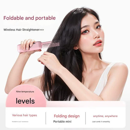 Foldable Wireless Hair Straightener Comb - 9 Temperature Settings, Anti-Scald, USB-C Rechargeable(purple) V888-ELOSUNG29671