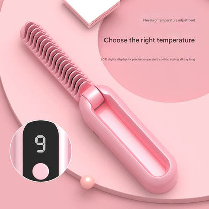Foldable Wireless Hair Straightener Comb - 9 Temperature Settings, Anti-Scald, USB-C Rechargeable(purple) V888-ELOSUNG29671