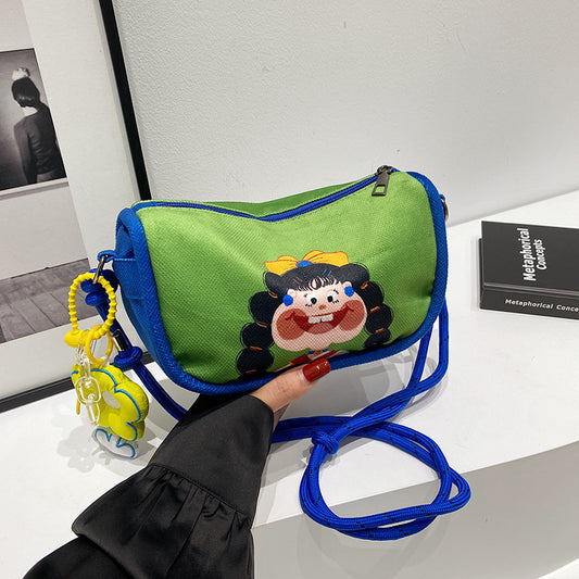 Whimsical Cartoon Girl Crossbody Bag - Lightweight Canvas with Adjustable Rope Strap & Flower Charm(Fruit V888-ELOSUNG29677