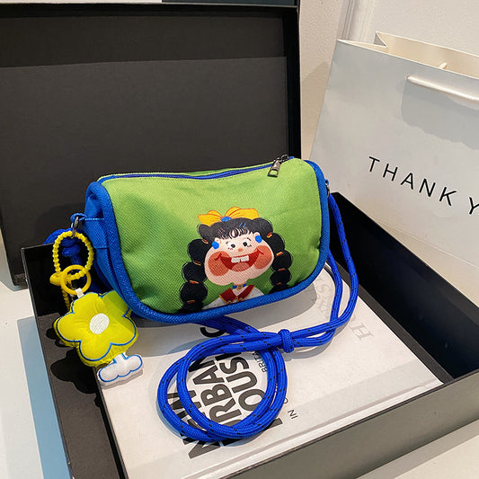 Whimsical Cartoon Girl Crossbody Bag - Lightweight Canvas with Adjustable Rope Strap & Flower Charm(Fruit V888-ELOSUNG29677