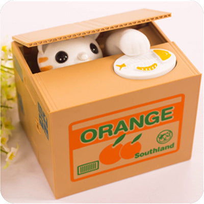 Adorable Cat Stealing Coin Piggy Bank - Automatic Money Saving Box for Kids & Adults(Orange and white cat) V888-ELOSUNG29705