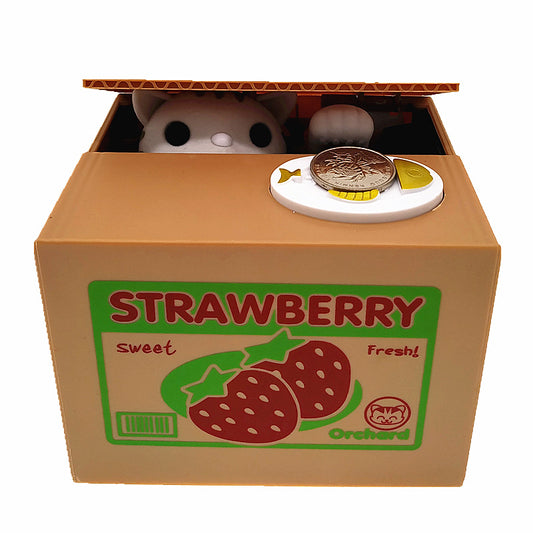 Adorable Cat Stealing Coin Piggy Bank - Automatic Money Saving Box for Kids & Adults(Strawberry white cat) V888-ELOSUNG29706