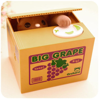 Adorable Cat Stealing Coin Piggy Bank - Automatic Money Saving Box for Kids & Adults(Grape gray cat) V888-ELOSUNG29708