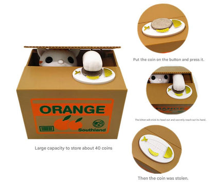 Adorable Cat Stealing Coin Piggy Bank - Automatic Money Saving Box for Kids & Adults(Grape gray cat) V888-ELOSUNG29708