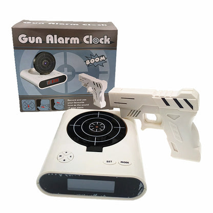 Gun Alarm Clock - Target Shooting Alarm with Infrared Gun, Recordable Alarm & Game Modes(white) V888-ELOSUNG29714