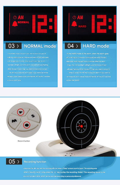 Gun Alarm Clock - Target Shooting Alarm with Infrared Gun, Recordable Alarm & Game Modes(white) V888-ELOSUNG29714