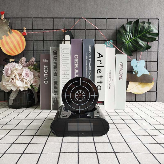 Gun Alarm Clock - Target Shooting Alarm with Infrared Gun, Recordable Alarm & Game Modes(Black) V888-ELOSUNG29715