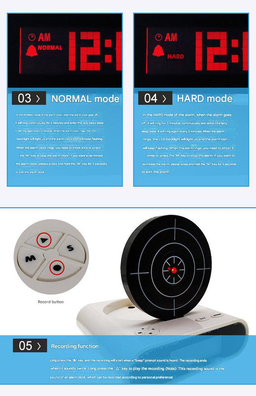 Gun Alarm Clock - Target Shooting Alarm with Infrared Gun, Recordable Alarm & Game Modes(Camouflage) V888-ELOSUNG29716