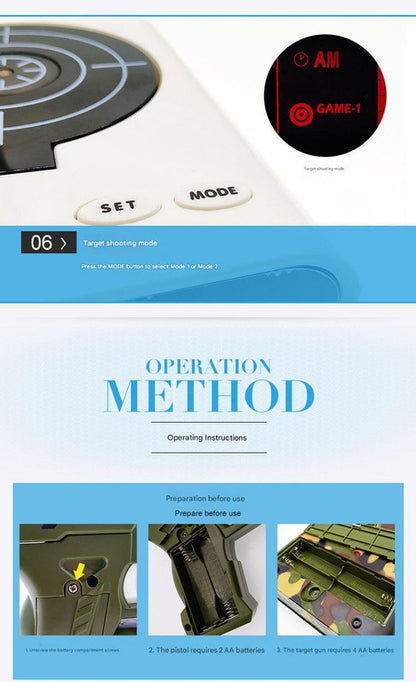 Gun Alarm Clock - Target Shooting Alarm with Infrared Gun, Recordable Alarm & Game Modes(Camouflage) V888-ELOSUNG29716