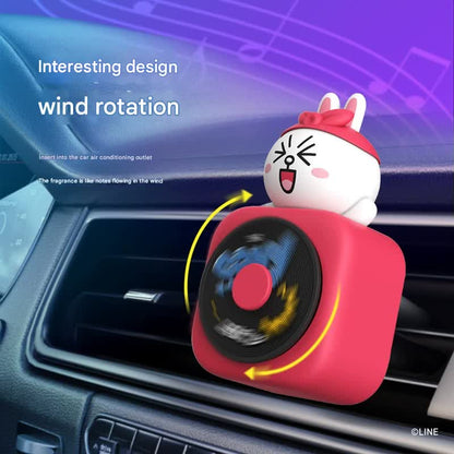 Car Air Freshener - CD Player Design with Spinning Record & Cute Character Topper(White bunny) V888-ELOSUNG29751