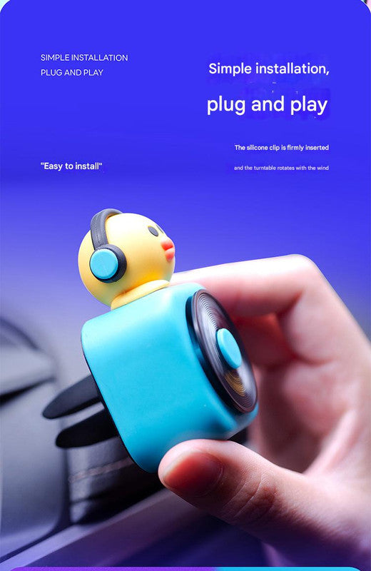 Car Air Freshener - CD Player Design with Spinning Record & Cute Character Topper(White bunny) V888-ELOSUNG29751