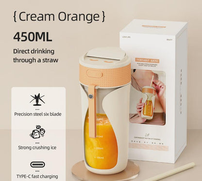 Portable Wireless Juicing Cup - 450ml, 6-Blade Ice Crusher, USB-C Fast Charging Smoothie Blender(orange) V888-ELOSUNG29760