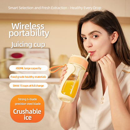 Portable Wireless Juicing Cup - 450ml, 6-Blade Ice Crusher, USB-C Fast Charging Smoothie Blender(green) V888-ELOSUNG29761