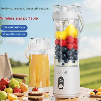 Portable Wireless Juicer Cup - 600ml, 12-Blade, USB-C Rechargeable Smoothie Blender(white) V888-ELOSUNG29762