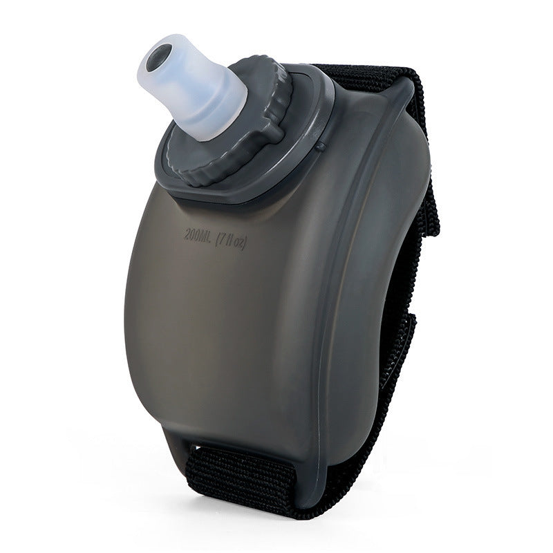 Wearable Sports Wrist Water Bottle - 200ml BPA-Free Silicone Flask with Adjustable Strap & Bite Valve(Black) V888-ELOSUNG29793