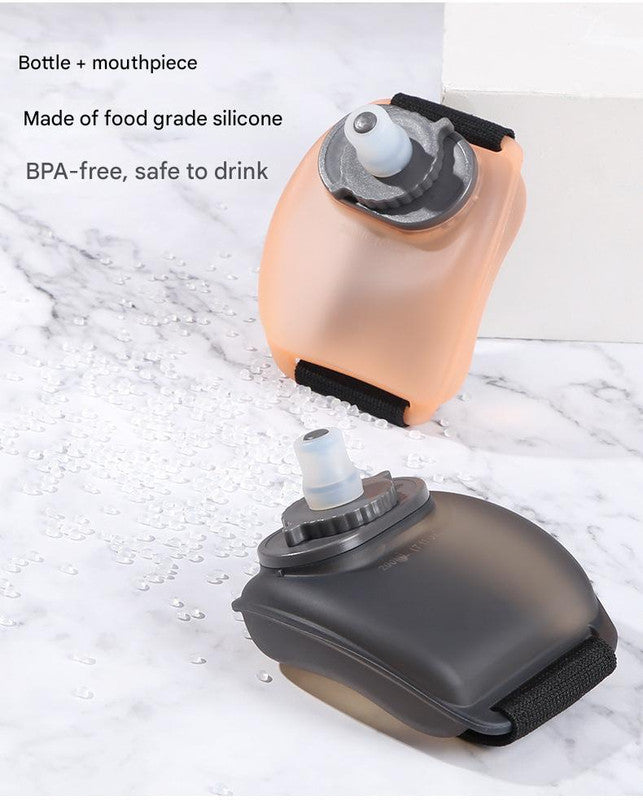 Wearable Sports Wrist Water Bottle - 200ml BPA-Free Silicone Flask with Adjustable Strap & Bite Valve(Black) V888-ELOSUNG29793