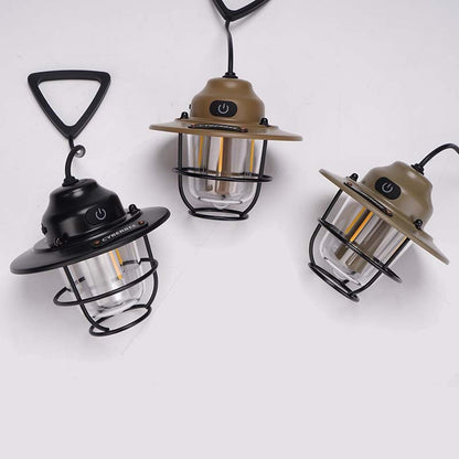 Retro LED Camping Lantern with Multiple Light Modes - USB Rechargeable, Hanging Design(black) V888-ELOSUNG29795