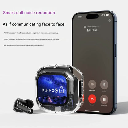 Transparent TWS Wireless Earbuds with Smart Call Noise Reduction & LED Display Case - Bluetooth 5.4(black) V888-ELOSUNG29799