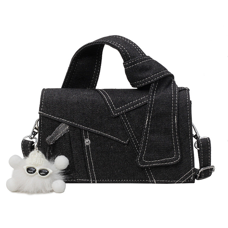 Chic Patchwork Denim Handbag - Versatile Crossbody, Shoulder & Top-Handle Bag(black) V888-ELOSUNG29801