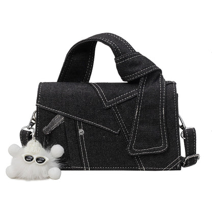 Chic Patchwork Denim Handbag - Versatile Crossbody, Shoulder & Top-Handle Bag(black) V888-ELOSUNG29801