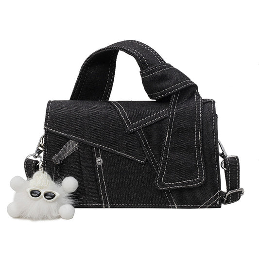 Chic Patchwork Denim Handbag - Versatile Crossbody, Shoulder & Top-Handle Bag(black) V888-ELOSUNG29801