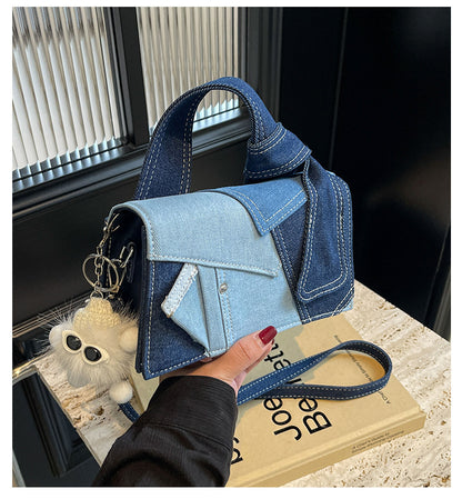 Chic Patchwork Denim Handbag - Versatile Crossbody, Shoulder & Top-Handle Bag(black) V888-ELOSUNG29801