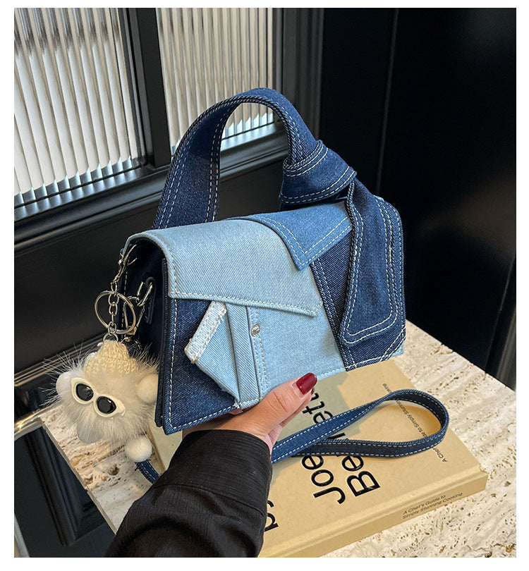 Chic Patchwork Denim Handbag - Versatile Crossbody, Shoulder & Top-Handle Bag(White) V888-ELOSUNG29802