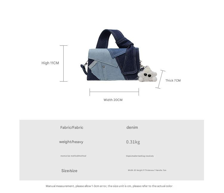Chic Patchwork Denim Handbag - Versatile Crossbody, Shoulder & Top-Handle Bag(White) V888-ELOSUNG29802