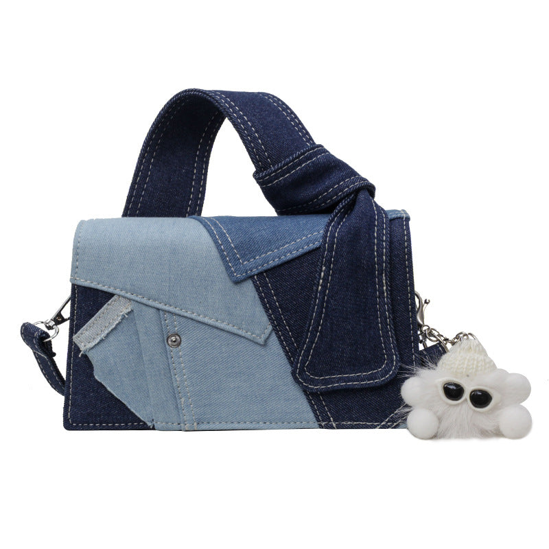 Chic Patchwork Denim Handbag - Versatile Crossbody, Shoulder & Top-Handle Bag(Blue color matching) V888-ELOSUNG29803