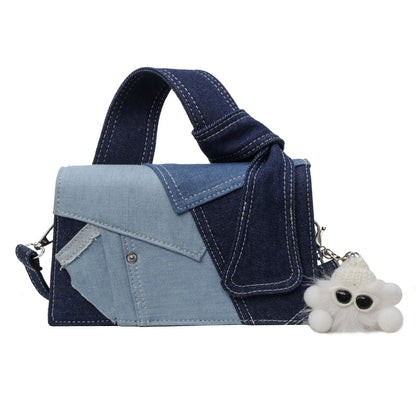 Chic Patchwork Denim Handbag - Versatile Crossbody, Shoulder & Top-Handle Bag(Blue color matching) V888-ELOSUNG29803