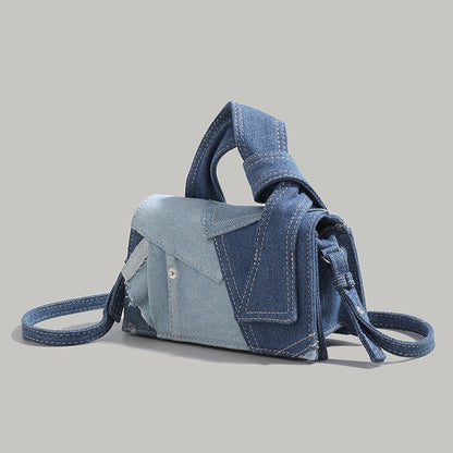 Chic Patchwork Denim Handbag - Versatile Crossbody, Shoulder & Top-Handle Bag(Blue color matching) V888-ELOSUNG29803