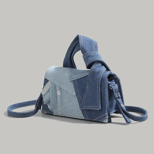 Chic Patchwork Denim Handbag - Versatile Crossbody, Shoulder & Top-Handle Bag(Blue color matching) V888-ELOSUNG29803