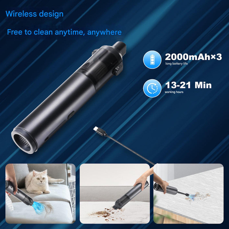Portable Cordless Handheld Vacuum Cleaner - 16000Pa Suction, 3x2000mAh Battery, Multiple Attachments(Black V888-ELOSUNG29820