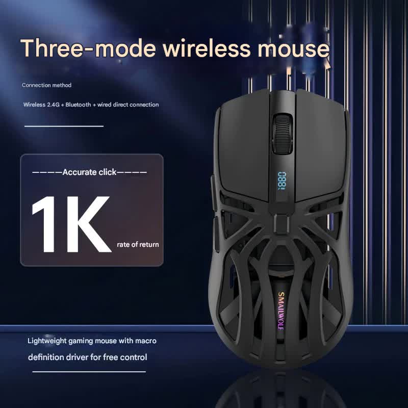 Tri-Mode Wireless Gaming Mouse - 1KHz Polling, 10000 DPI, Digital Display, Lightweight 73g(grey) V888-ELOSUNG29821