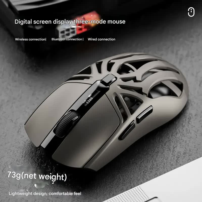 Tri-Mode Wireless Gaming Mouse - 1KHz Polling, 10000 DPI, Digital Display, Lightweight 73g(grey) V888-ELOSUNG29821