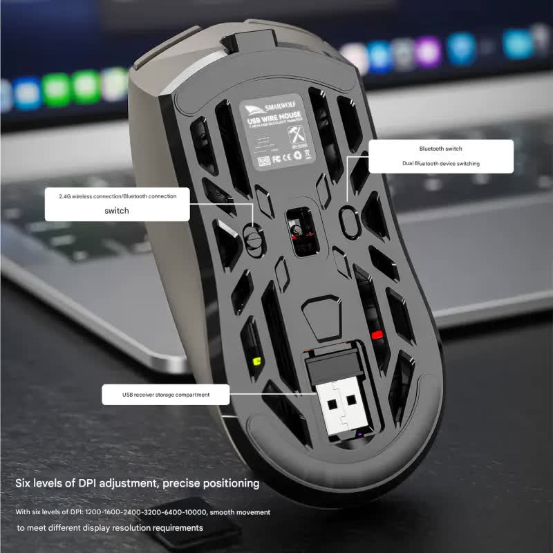 Tri-Mode Wireless Gaming Mouse - 1KHz Polling, 10000 DPI, Digital Display, Lightweight 73g(grey) V888-ELOSUNG29821