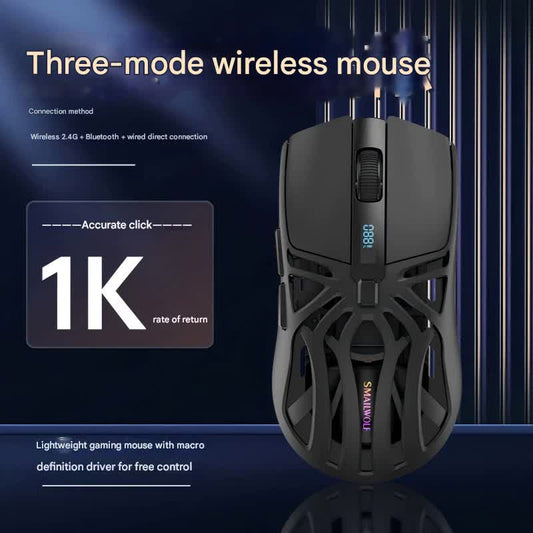 Tri-Mode Wireless Gaming Mouse - 1KHz Polling, 10000 DPI, Digital Display, Lightweight 73g(Purple) V888-ELOSUNG29823