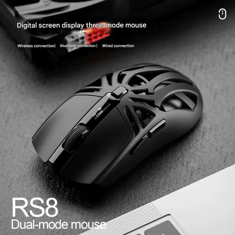 Tri-Mode Wireless Gaming Mouse - 1KHz Polling, 10000 DPI, Digital Display, Lightweight 73g(White) V888-ELOSUNG29824