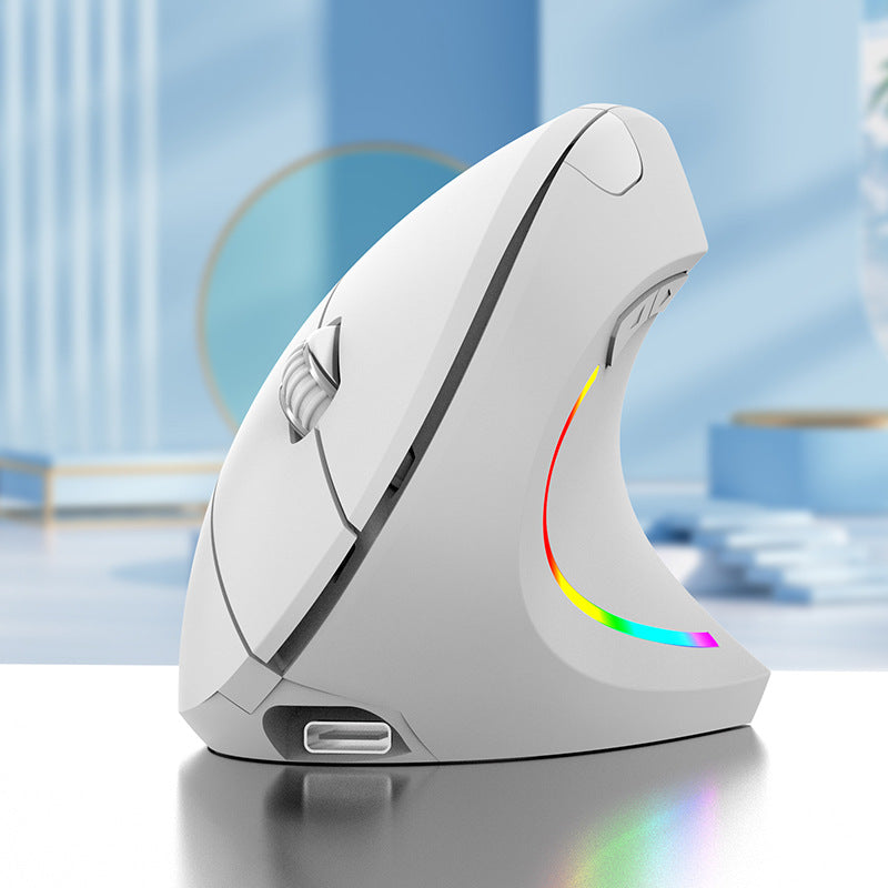 Ergonomic Vertical Wireless Mouse - 2.4G/Bluetooth, Rechargeable, RGB Light, 4 DPI Levels(white) V888-ELOSUNG29825