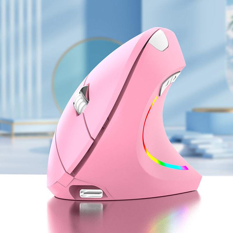Ergonomic Vertical Wireless Mouse - 2.4G/Bluetooth, Rechargeable, RGB Light, 4 DPI Levels(pink) V888-ELOSUNG29826