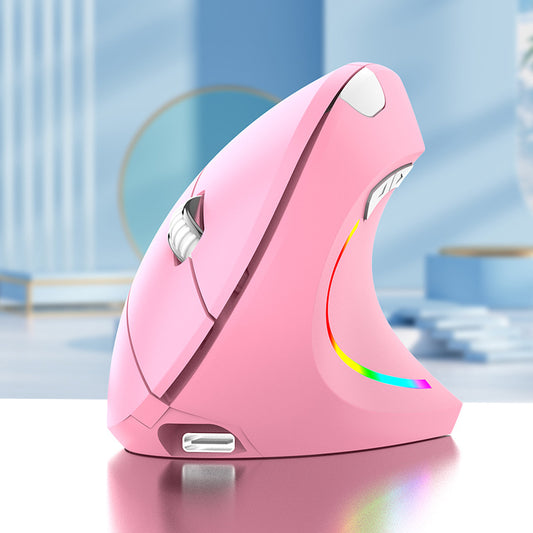Ergonomic Vertical Wireless Mouse - 2.4G/Bluetooth, Rechargeable, RGB Light, 4 DPI Levels(pink) V888-ELOSUNG29826