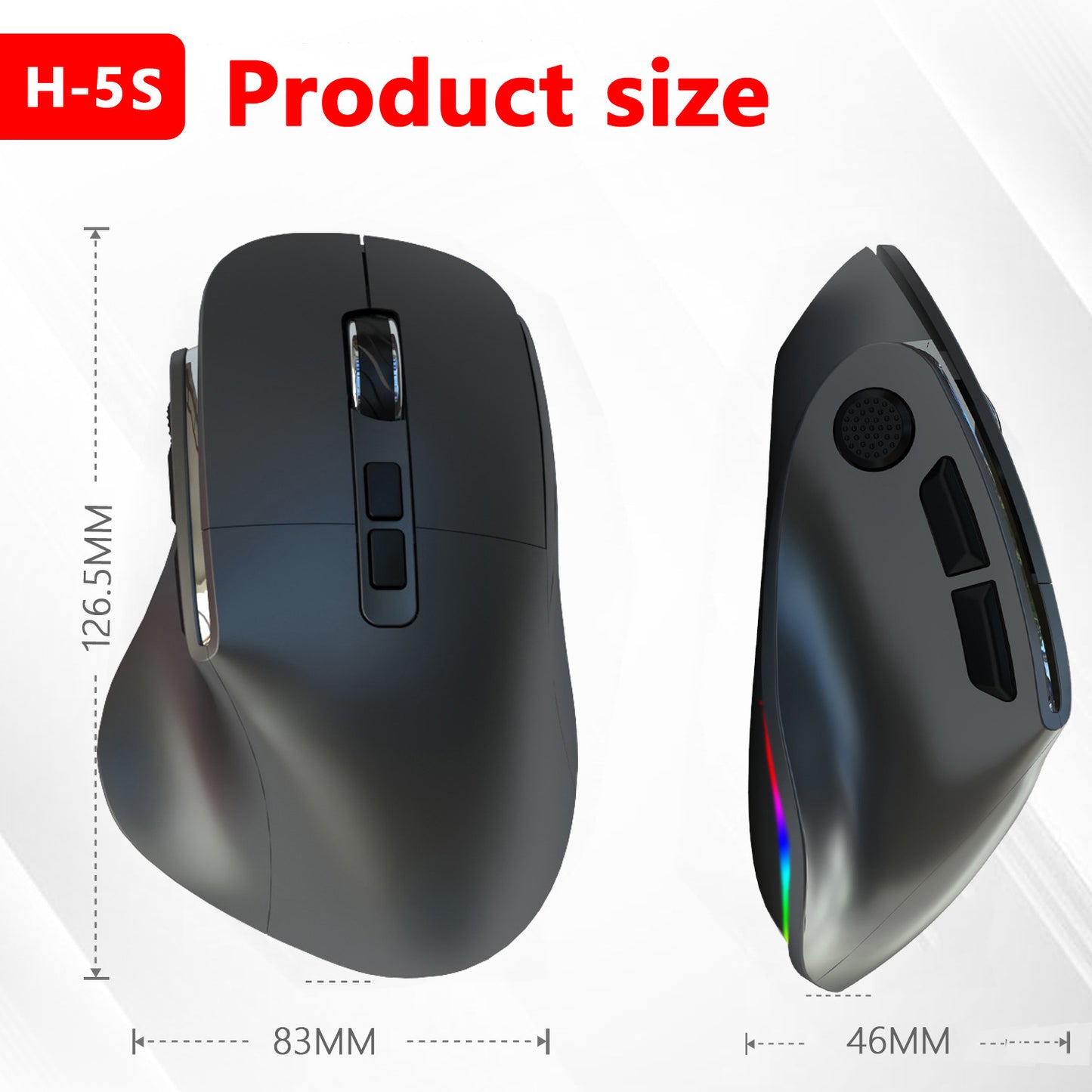 Ergonomic Vertical Wireless Mouse - Dual Mode (2.4G + Bluetooth), RGB Light, Rechargeable 500mAh Battery(Blue) V888-ELOSUNG29851